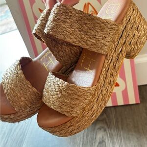Women's Tan Woven Platform Sandals